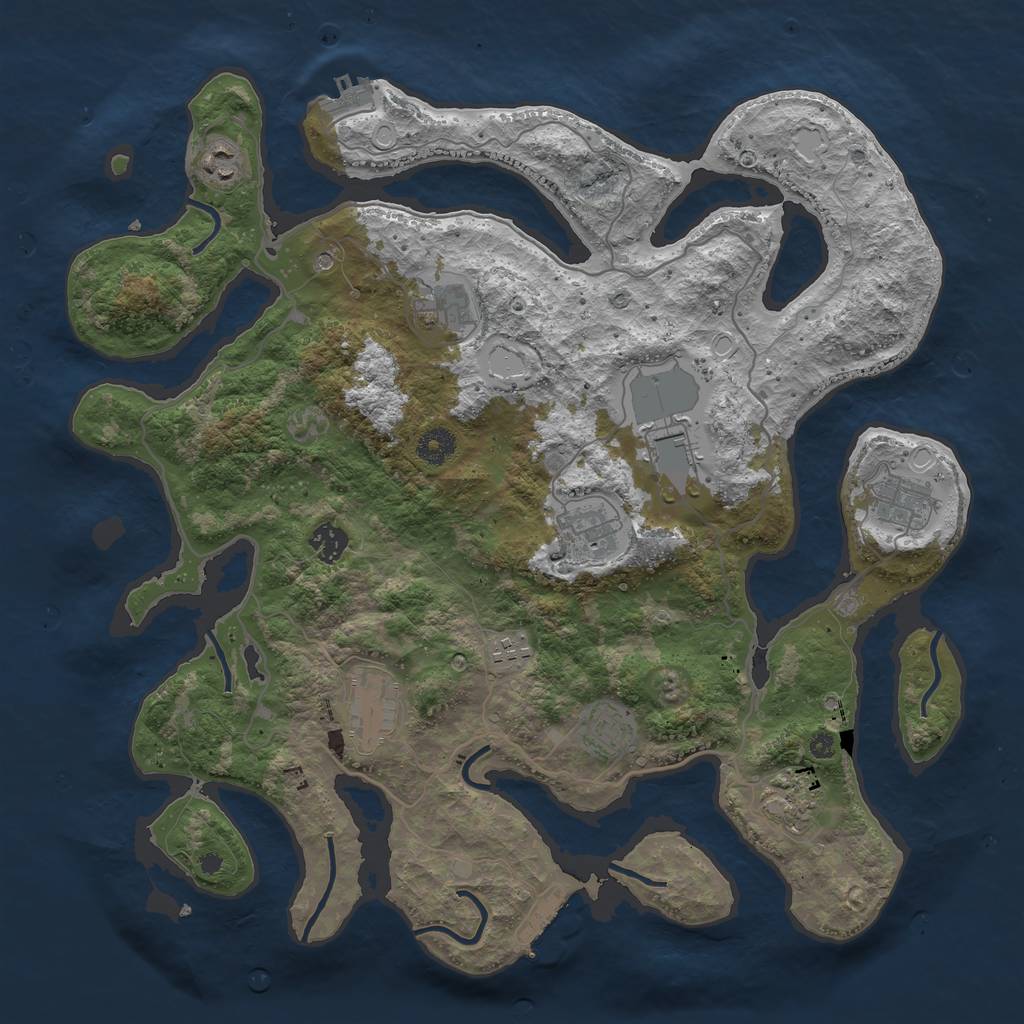 Rust Map: Procedural Map, Size: 4050, Seed: 2143477000, 21 Monuments