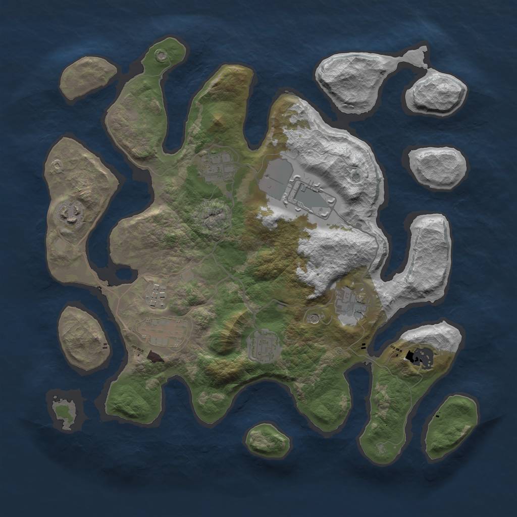 Rust Map: Barren, Size: 3500, Seed: 7645, 11 Monuments