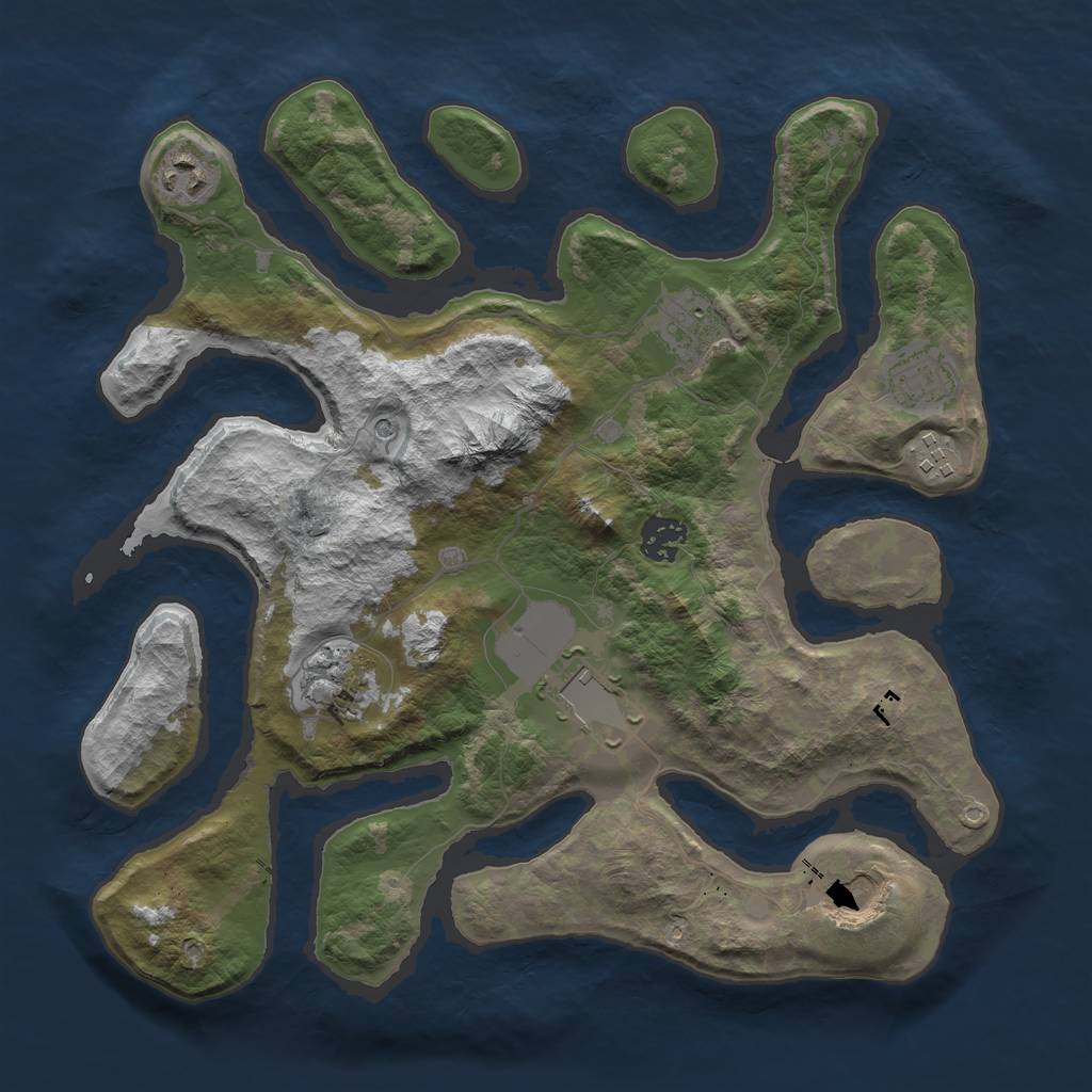 Rust Map: Barren, Size: 3500, Seed: 5773245, 11 Monuments