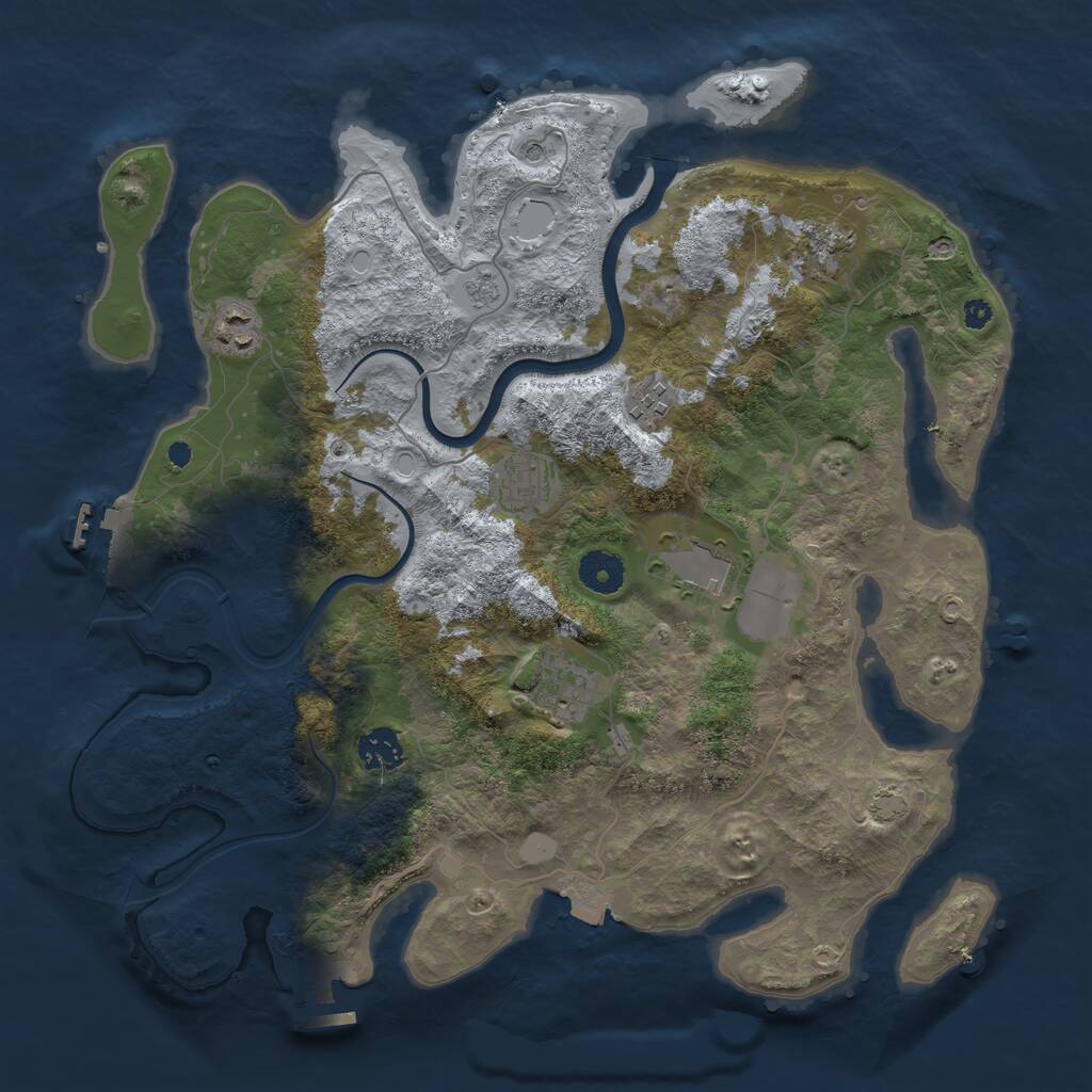 Rust Map: Procedural Map, Size: 3700, Seed: 2074097707, 13 Monuments