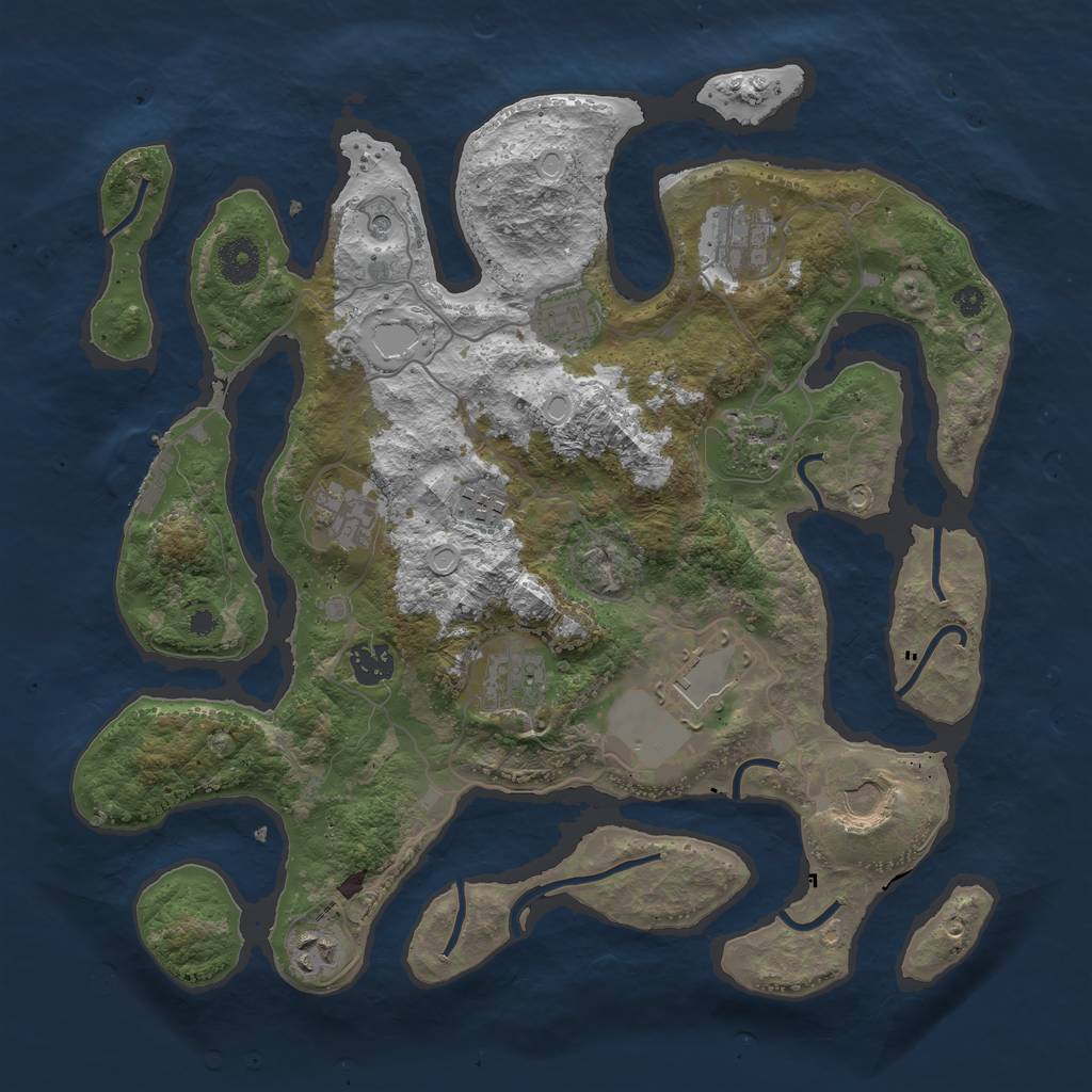 Rust Map: Procedural Map, Size: 3700, Seed: 2074097707, 20 Monuments