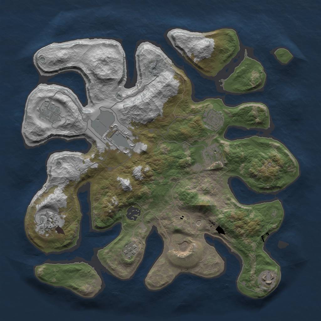 Rust Map: Barren, Size: 3500, Seed: 1067491516, 12 Monuments