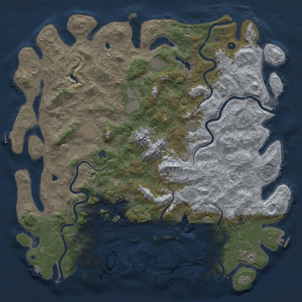 Rust Map: Procedural Map, Size: 6000, Seed: 5243, 17 Monuments
