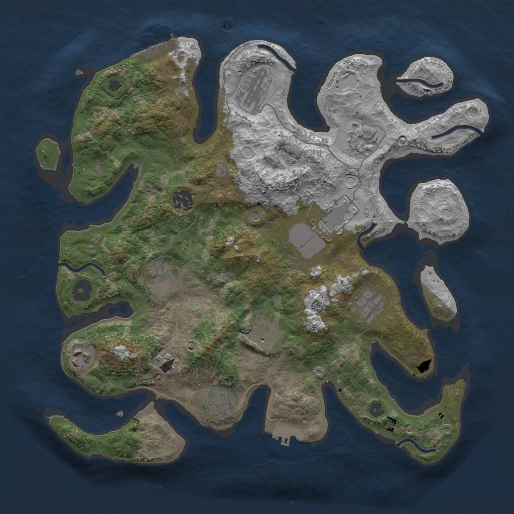 Rust Map: Procedural Map, Size: 3700, Seed: 1866362971, 21 Monuments