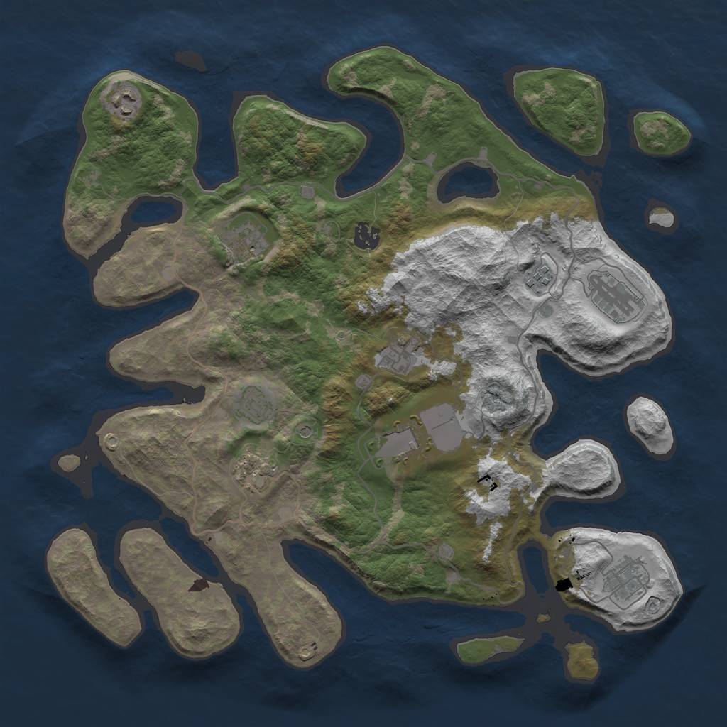 Rust Map: Barren, Size: 4000, Seed: 548211293, 13 Monuments