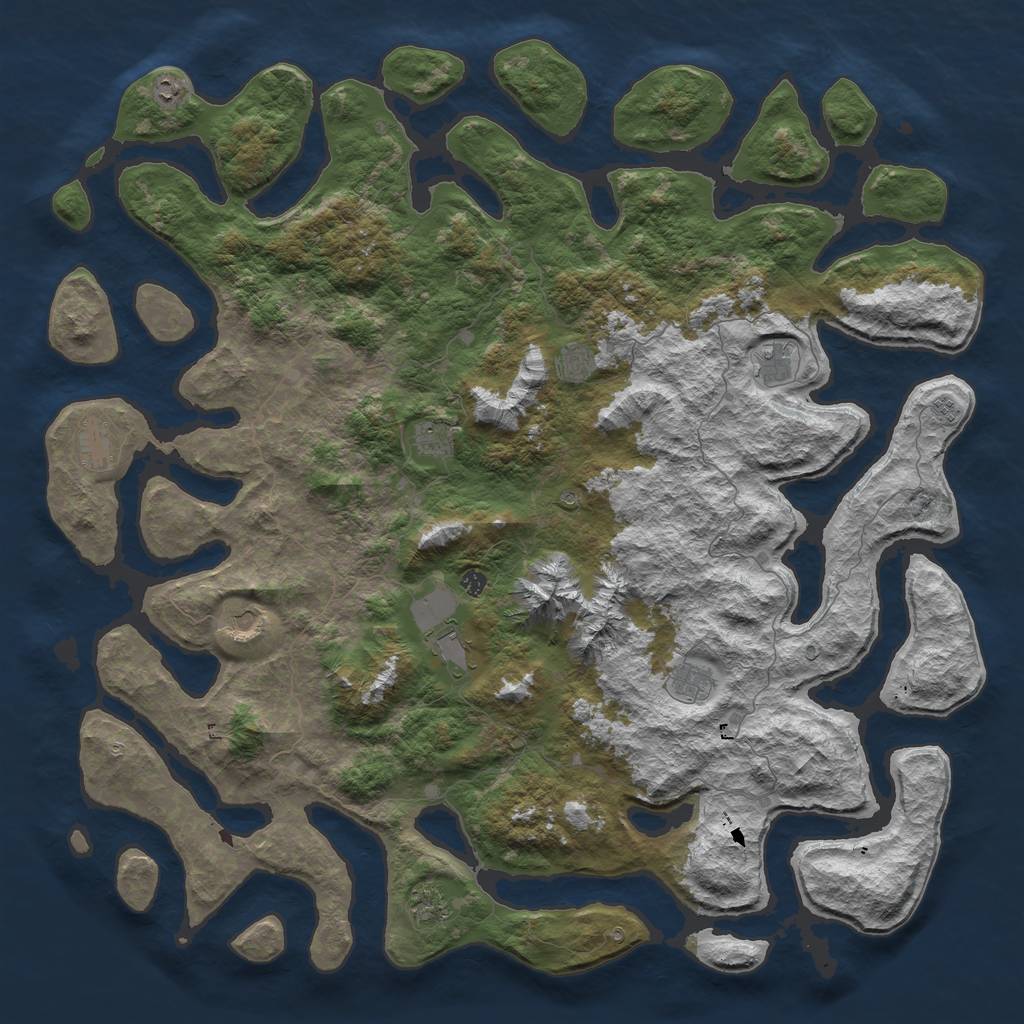 Rust Map: Barren, Size: 6000, Seed: 307834382, 14 Monuments