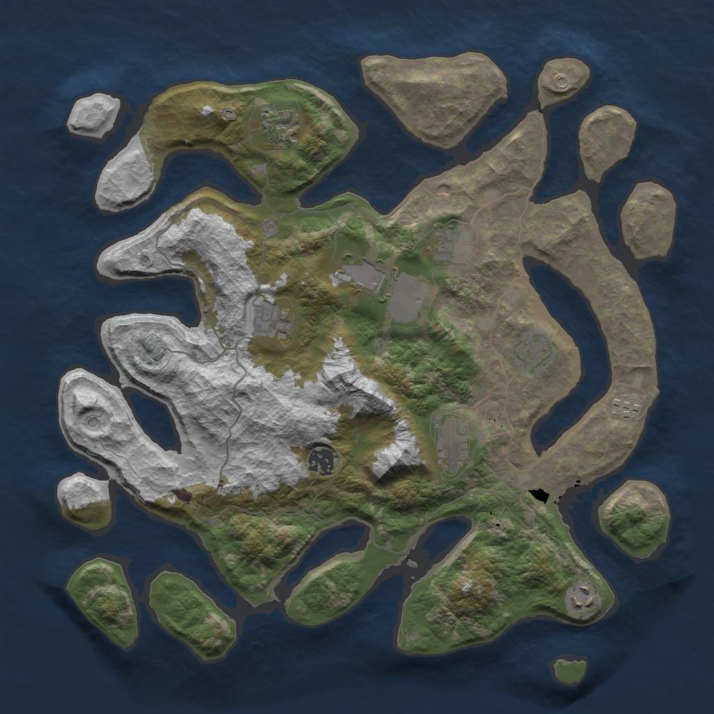 Rust Map: Barren, Size: 4000, Seed: 2043, 12 Monuments