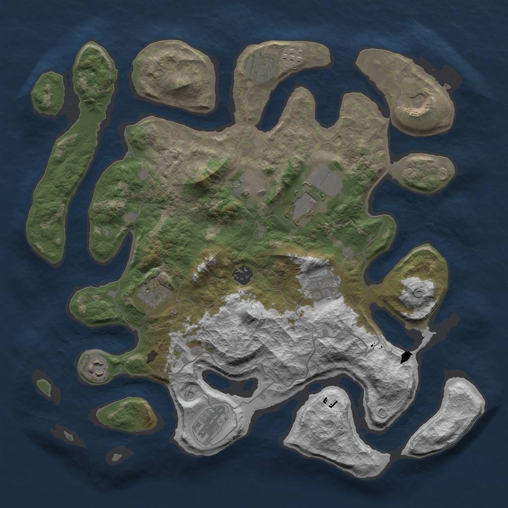 Rust Map: Barren, Size: 4000, Seed: 1044, 13 Monuments