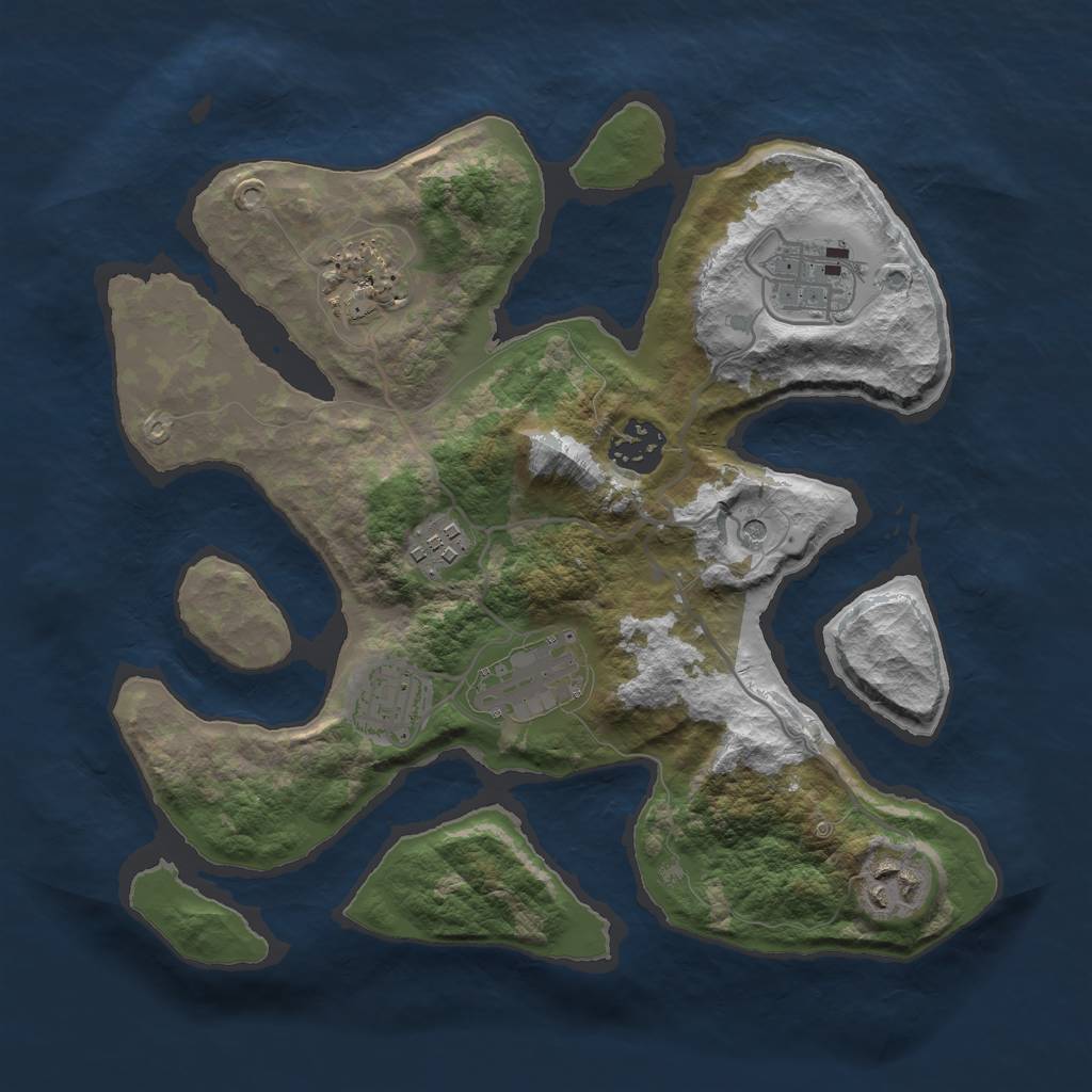 Rust Map: Barren, Size: 3000, Seed: 873158, 10 Monuments