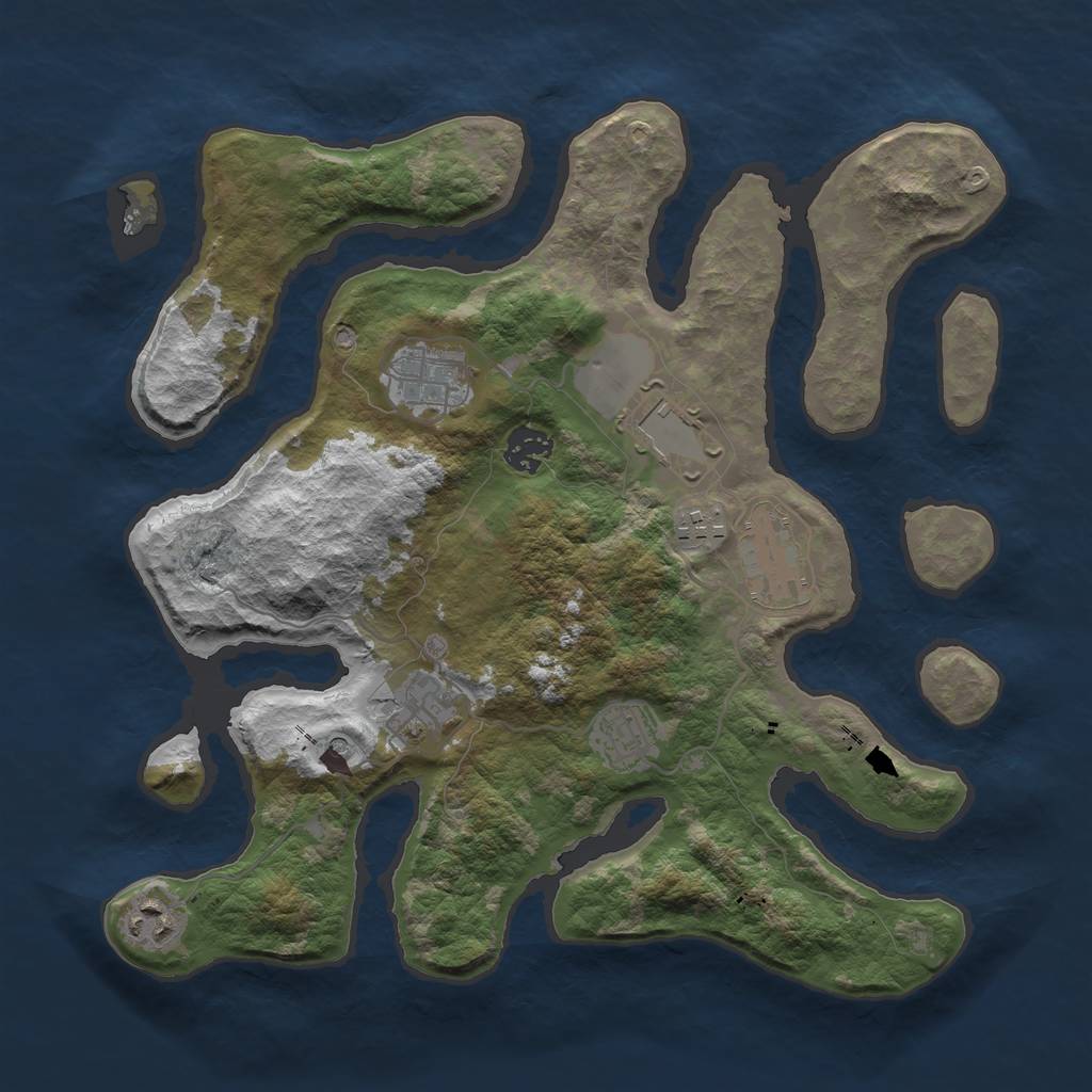 Rust Map: Barren, Size: 3500, Seed: 957387016, 11 Monuments