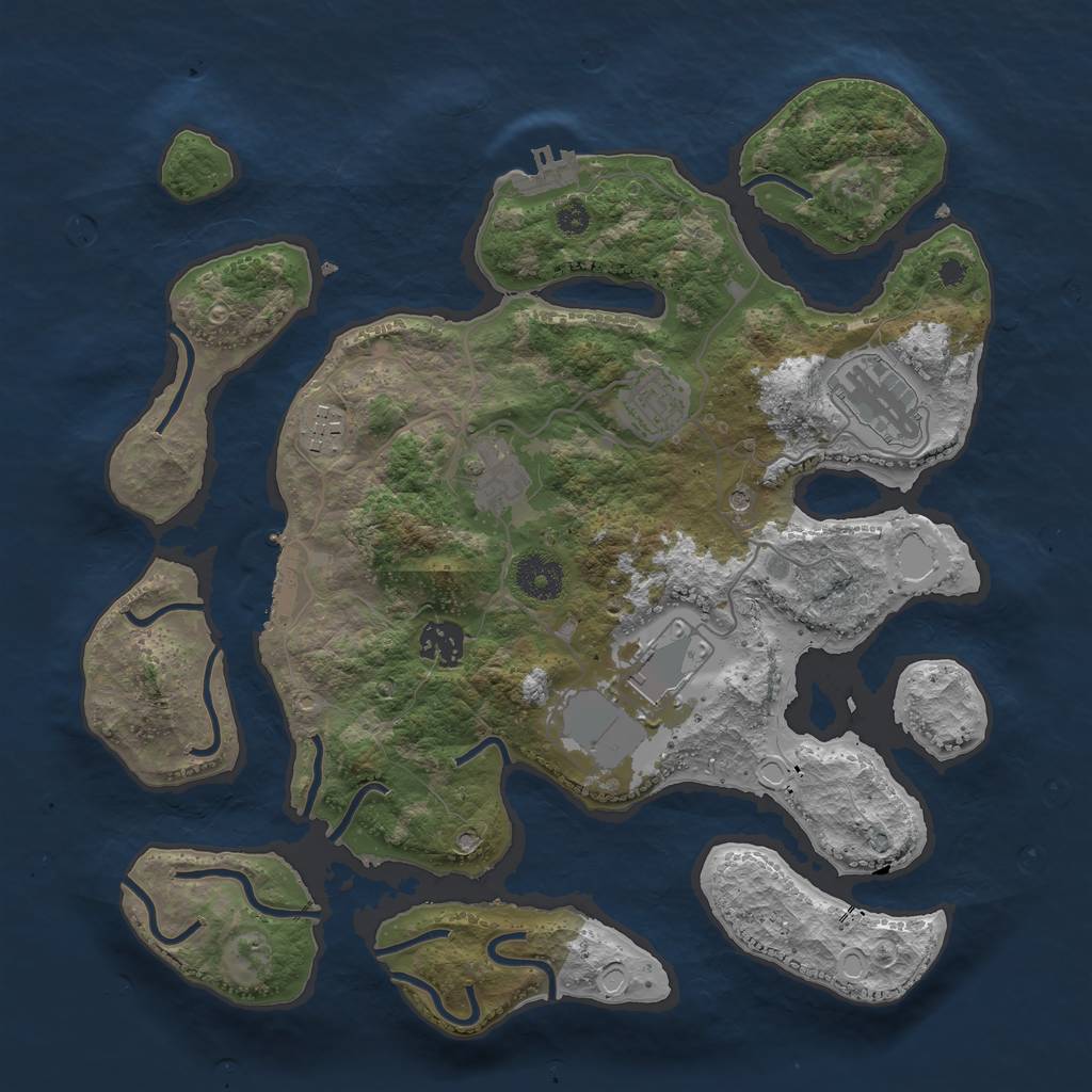 Rust Map: Procedural Map, Size: 3500, Seed: 777878079, 17 Monuments