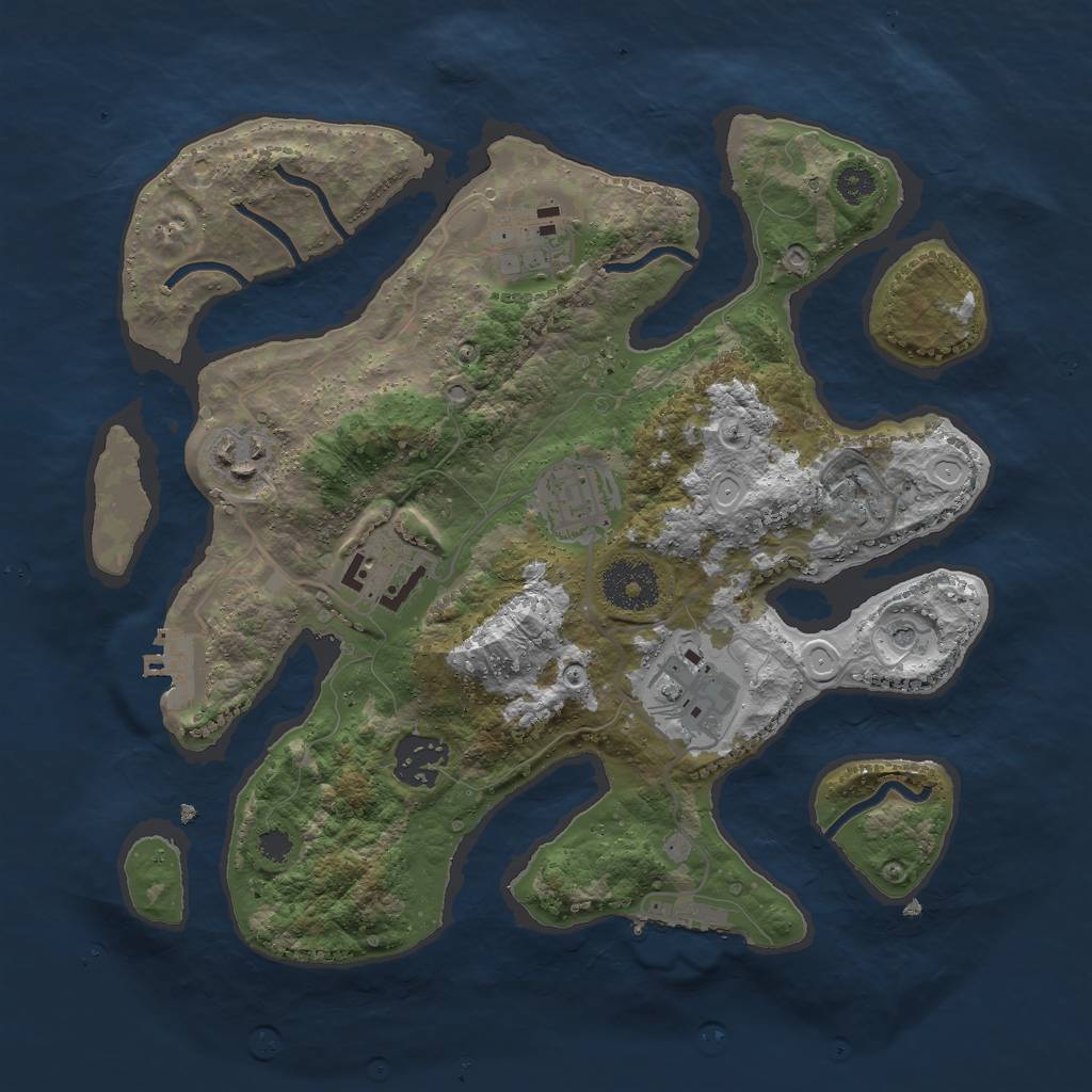 Rust Map: Procedural Map, Size: 3000, Seed: 1079937445, 17 Monuments