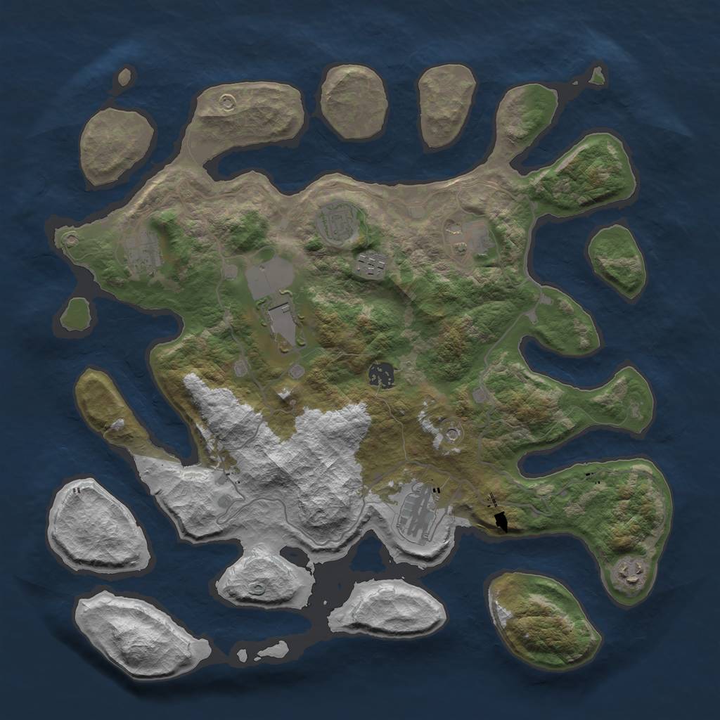 Rust Map: Barren, Size: 4000, Seed: 1210917645, 11 Monuments