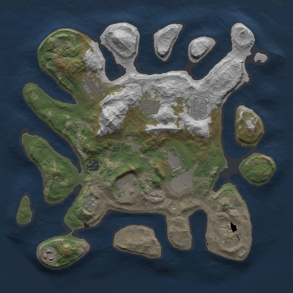 Rust Map: Barren, Size: 3500, Seed: 186010523, 12 Monuments