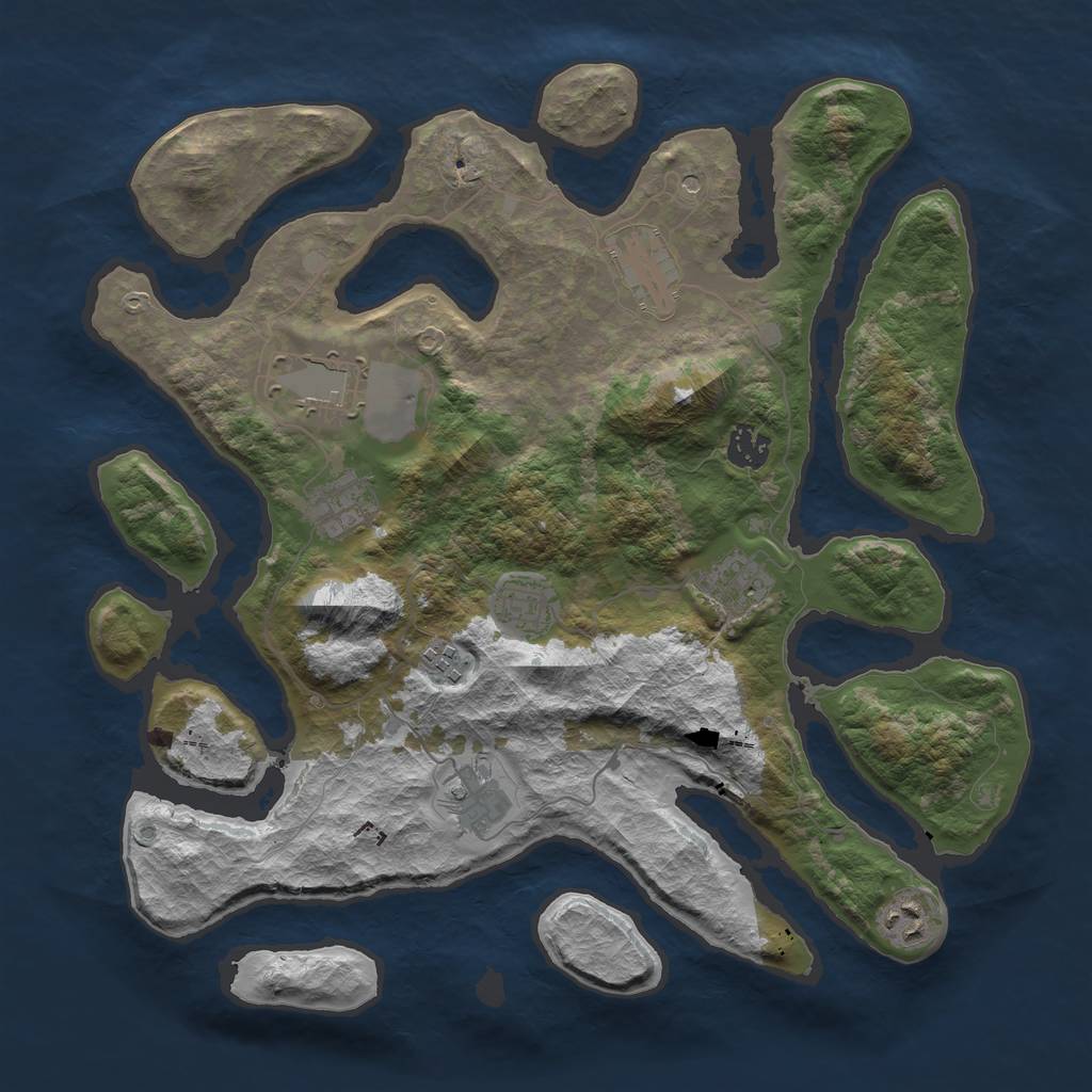 Rust Map: Barren, Size: 3750, Seed: 7688999, 12 Monuments