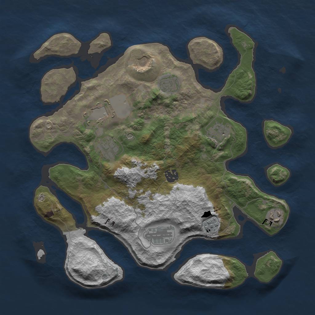 Rust Map: Barren, Size: 3500, Seed: 14821, 12 Monuments