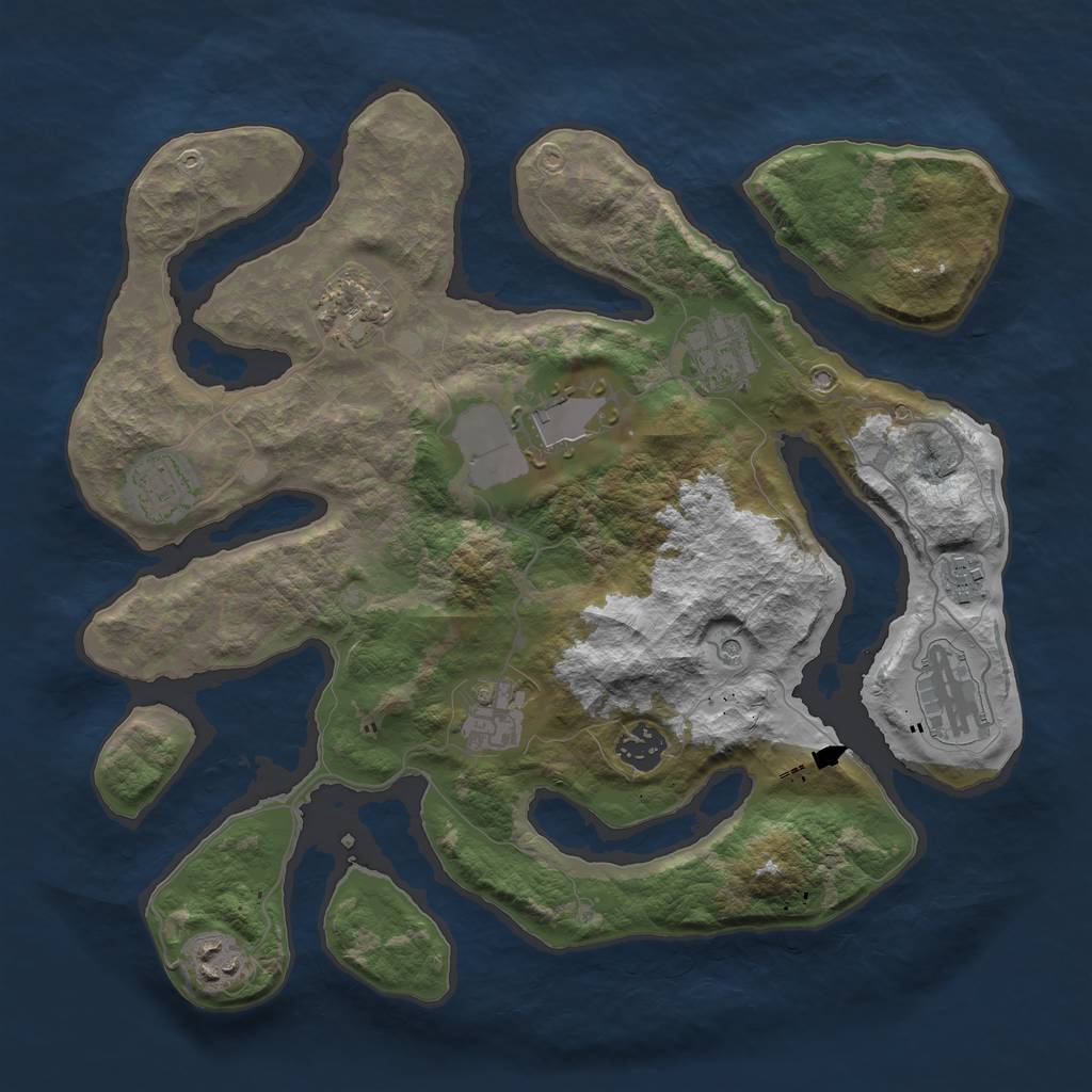 Rust Map: Barren, Size: 3500, Seed: 879665, 12 Monuments