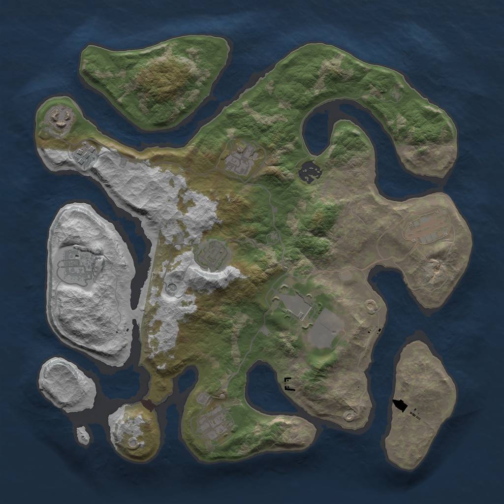 Rust Map: Barren, Size: 3500, Seed: 1794474973, 12 Monuments