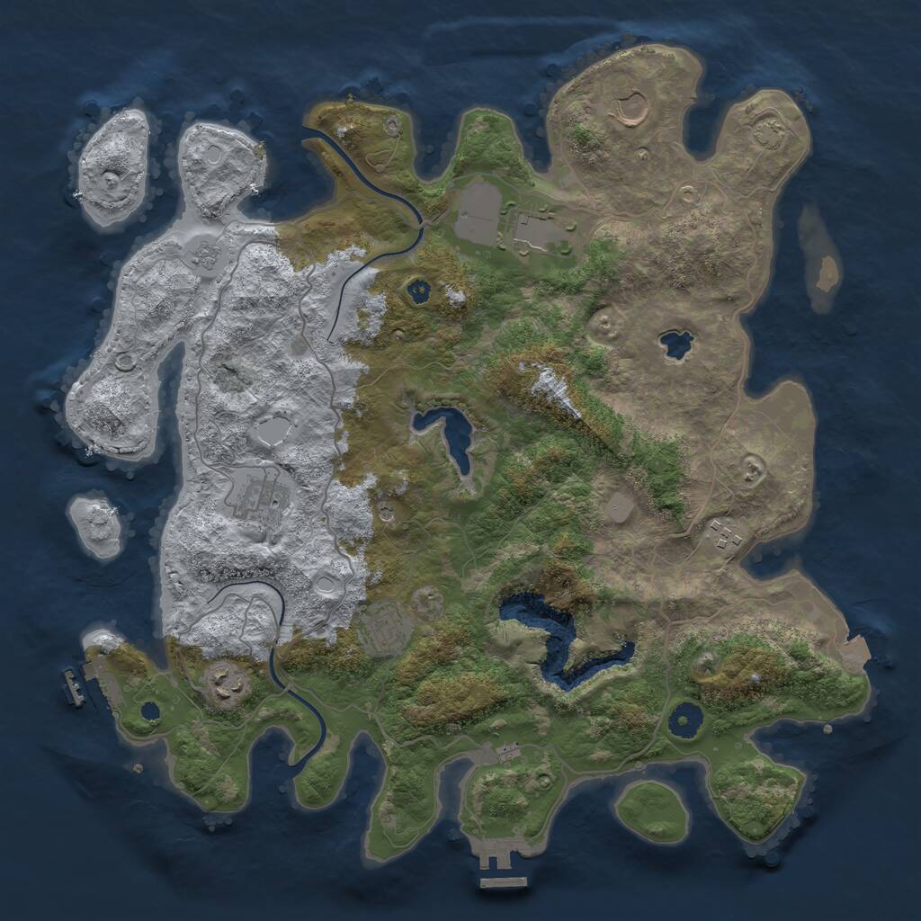 Rust Map: Procedural Map, Size: 4000, Seed: 13845, 12 Monuments