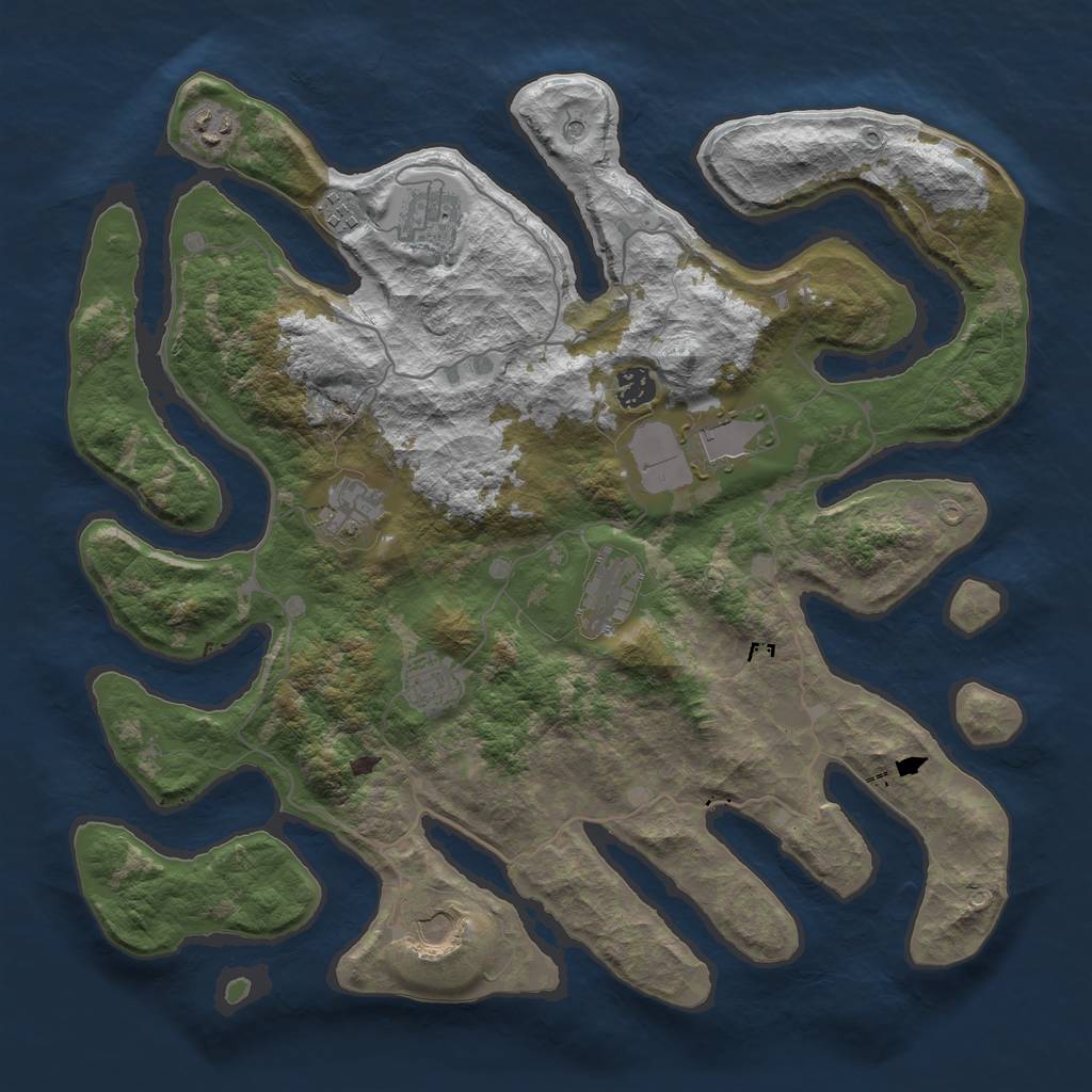 Rust Map: Barren, Size: 4000, Seed: 254, 12 Monuments