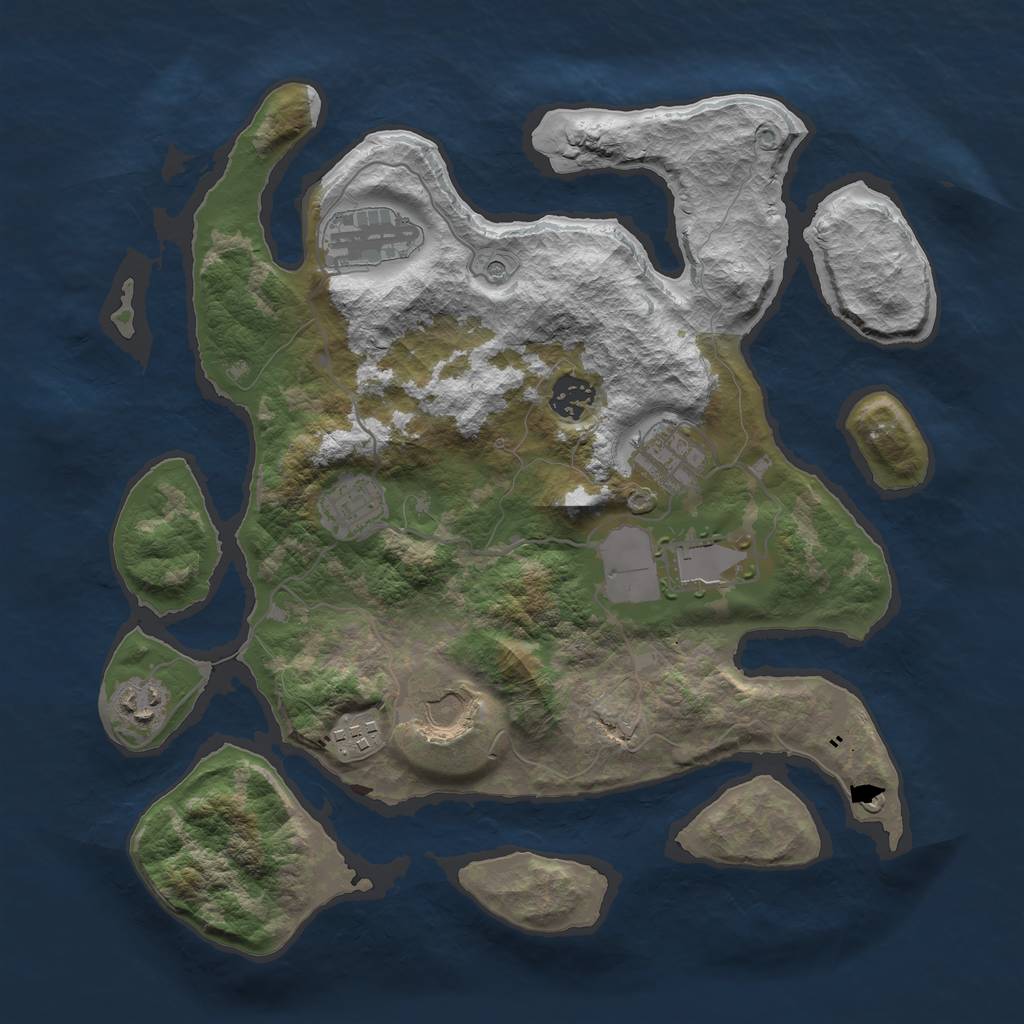Rust Map: Barren, Size: 3500, Seed: 196403049, 11 Monuments