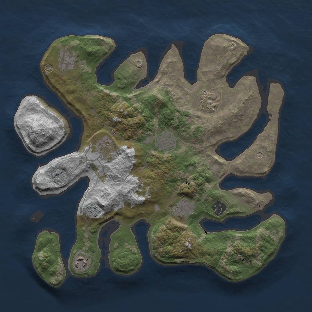 Rust Map: Barren, Size: 3400, Seed: 119, 11 Monuments