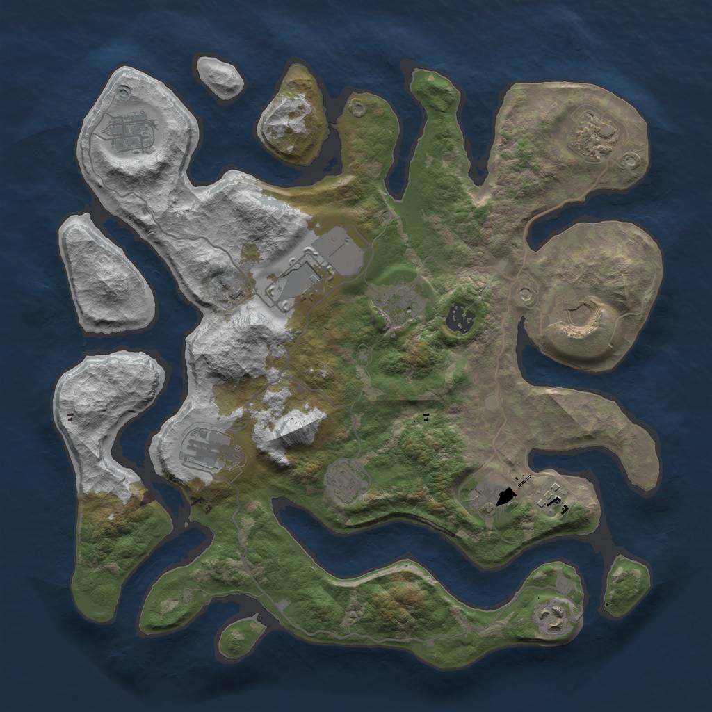 Rust Map: Barren, Size: 3700, Seed: 1390977971, 14 Monuments