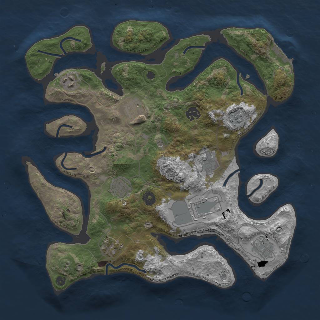 Rust Map: Procedural Map, Size: 3500, Seed: 1135443225, 19 Monuments