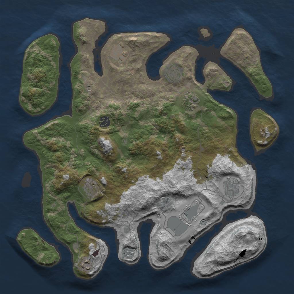 Rust Map: Barren, Size: 3850, Seed: 35843511, 12 Monuments