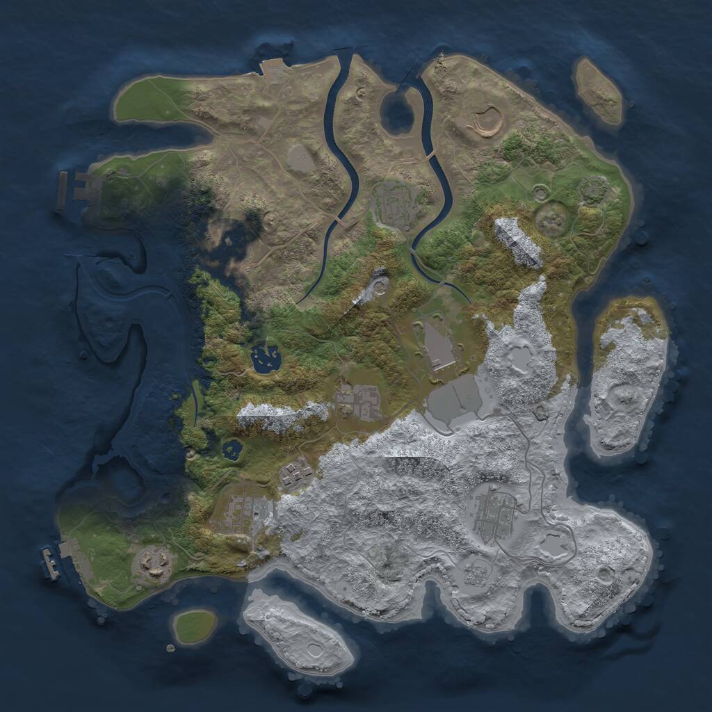 Rust Map: Procedural Map, Size: 3500, Seed: 1027196971, 16 Monuments