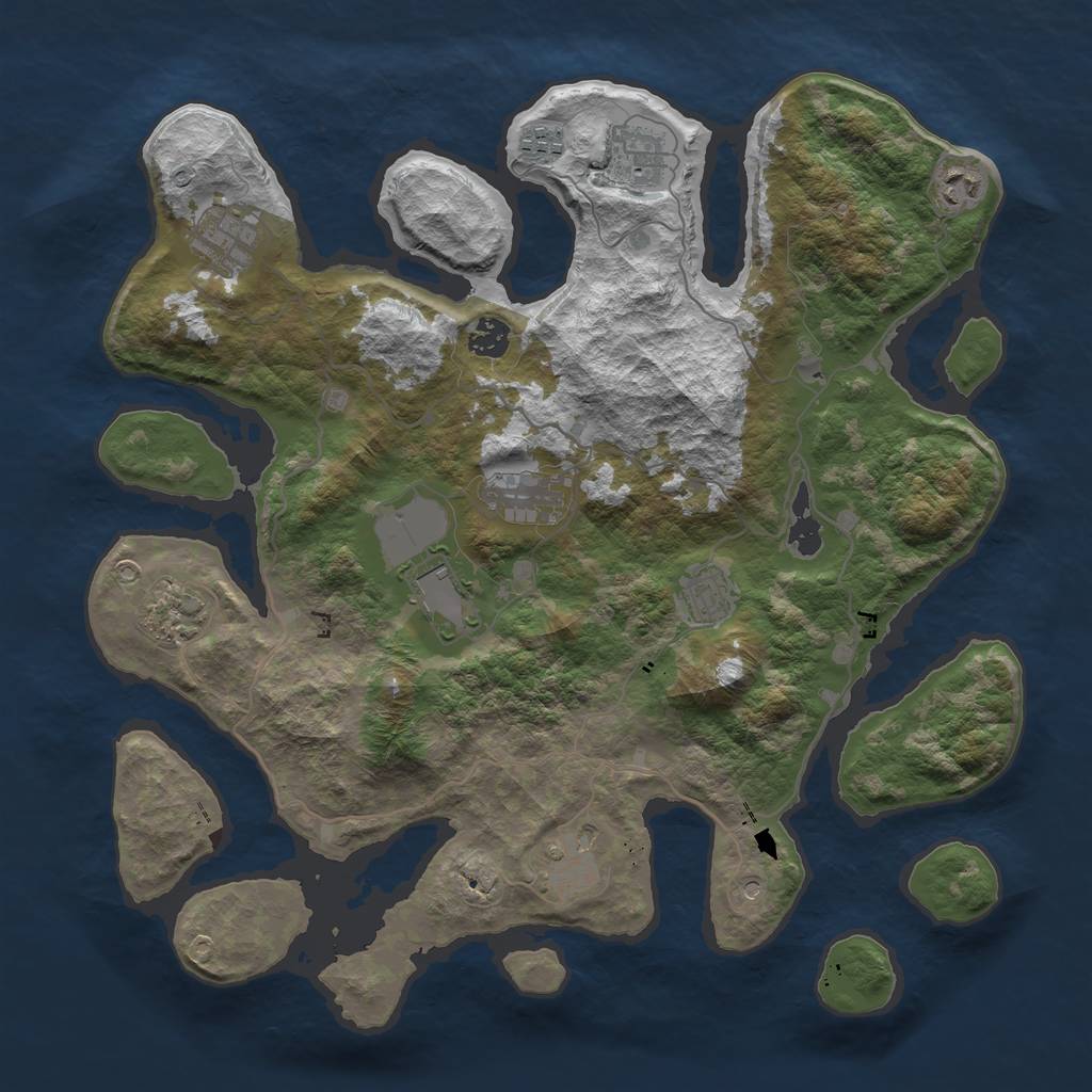 Rust Map: Barren, Size: 4000, Seed: 1171127237, 13 Monuments