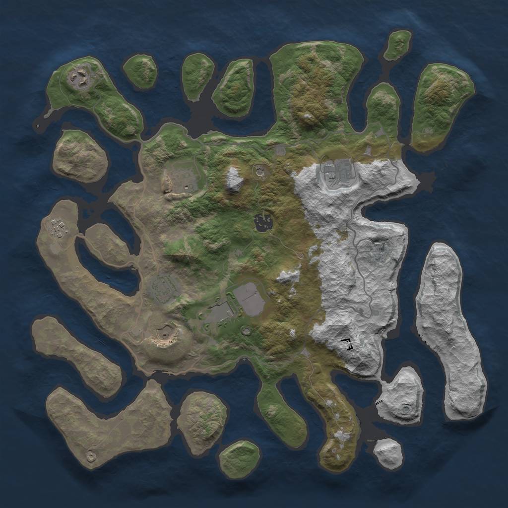 Rust Map: Barren, Size: 4000, Seed: 2088790005, 11 Monuments