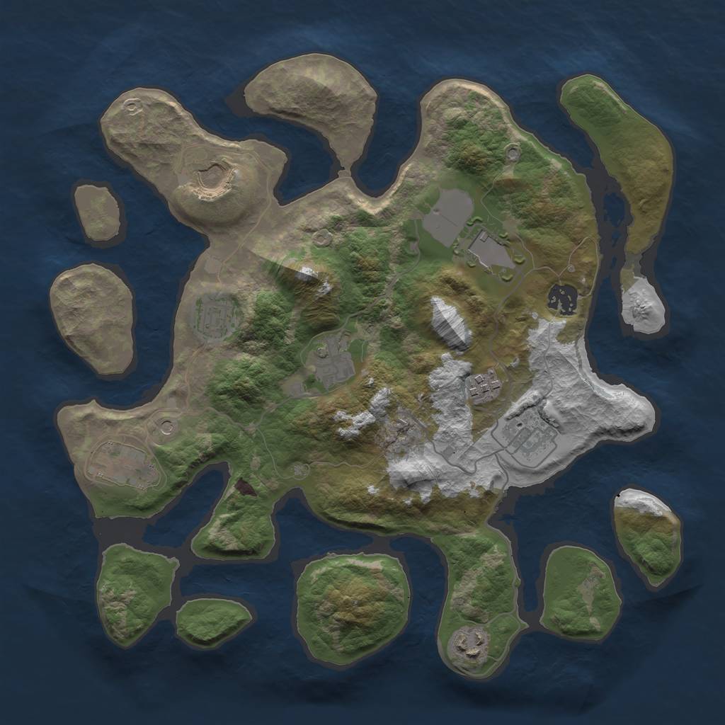 Rust Map: Barren, Size: 3500, Seed: 1753684792, 12 Monuments