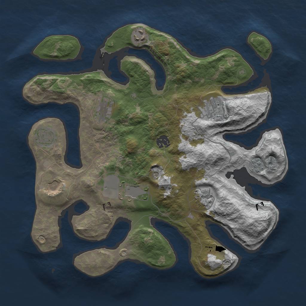 Rust Map: Barren, Size: 3500, Seed: 1274958571, 12 Monuments