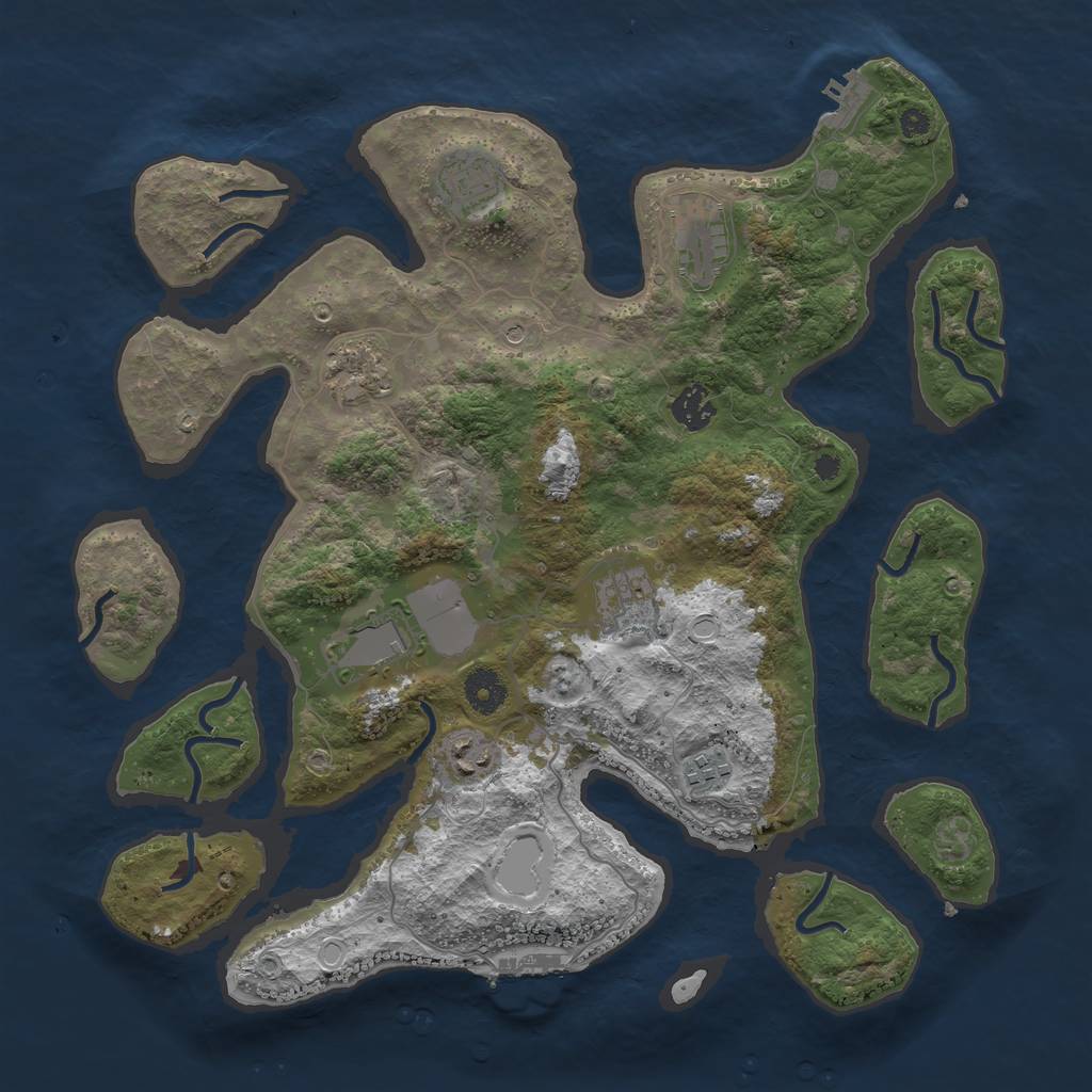 Rust Map: Procedural Map, Size: 3800, Seed: 2127966741, 19 Monuments