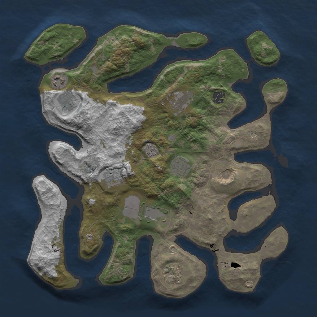 Rust Map: Barren, Size: 3700, Seed: 692607929, 13 Monuments