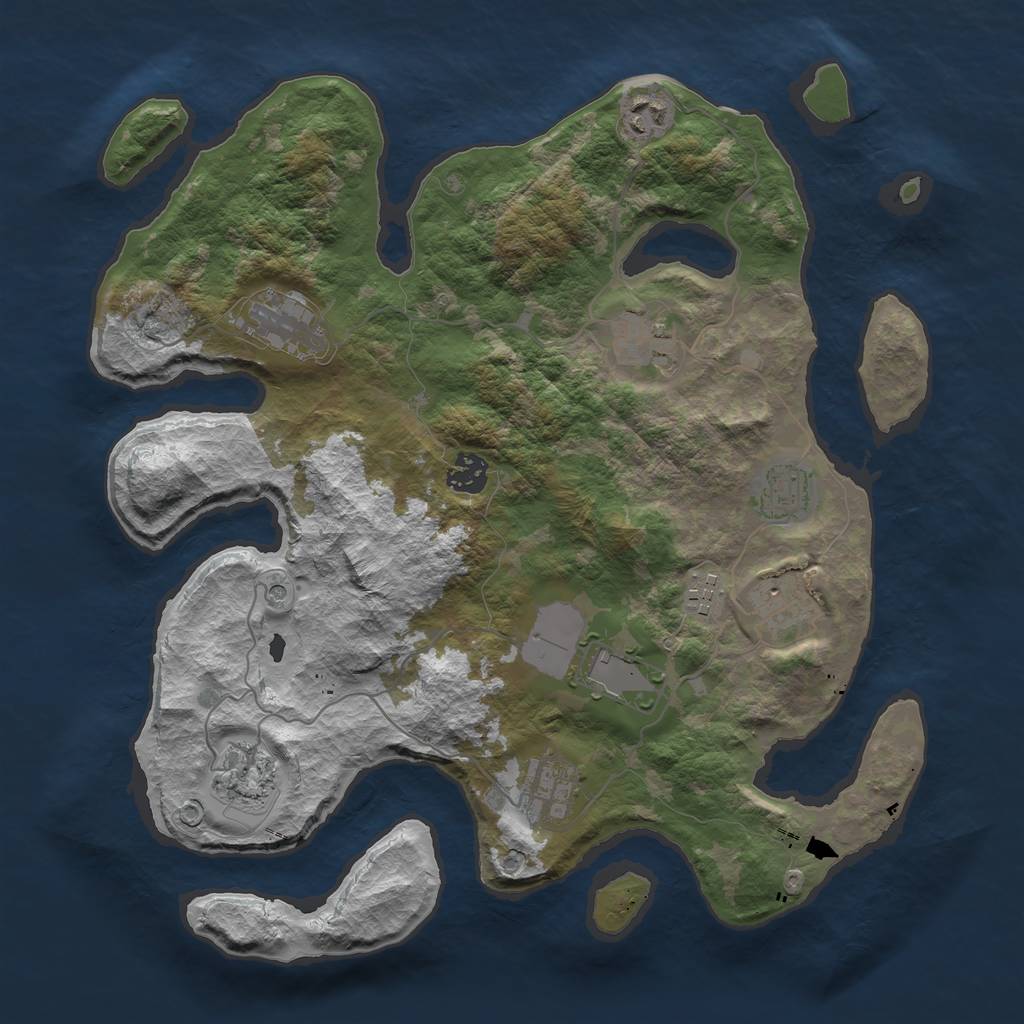 Rust Map: Barren, Size: 3700, Seed: 523378891, 13 Monuments
