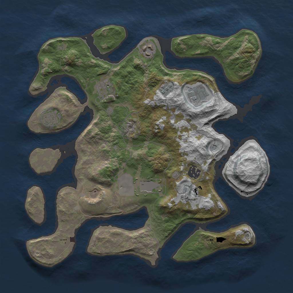 Rust Map: Barren, Size: 3500, Seed: 36414516, 12 Monuments