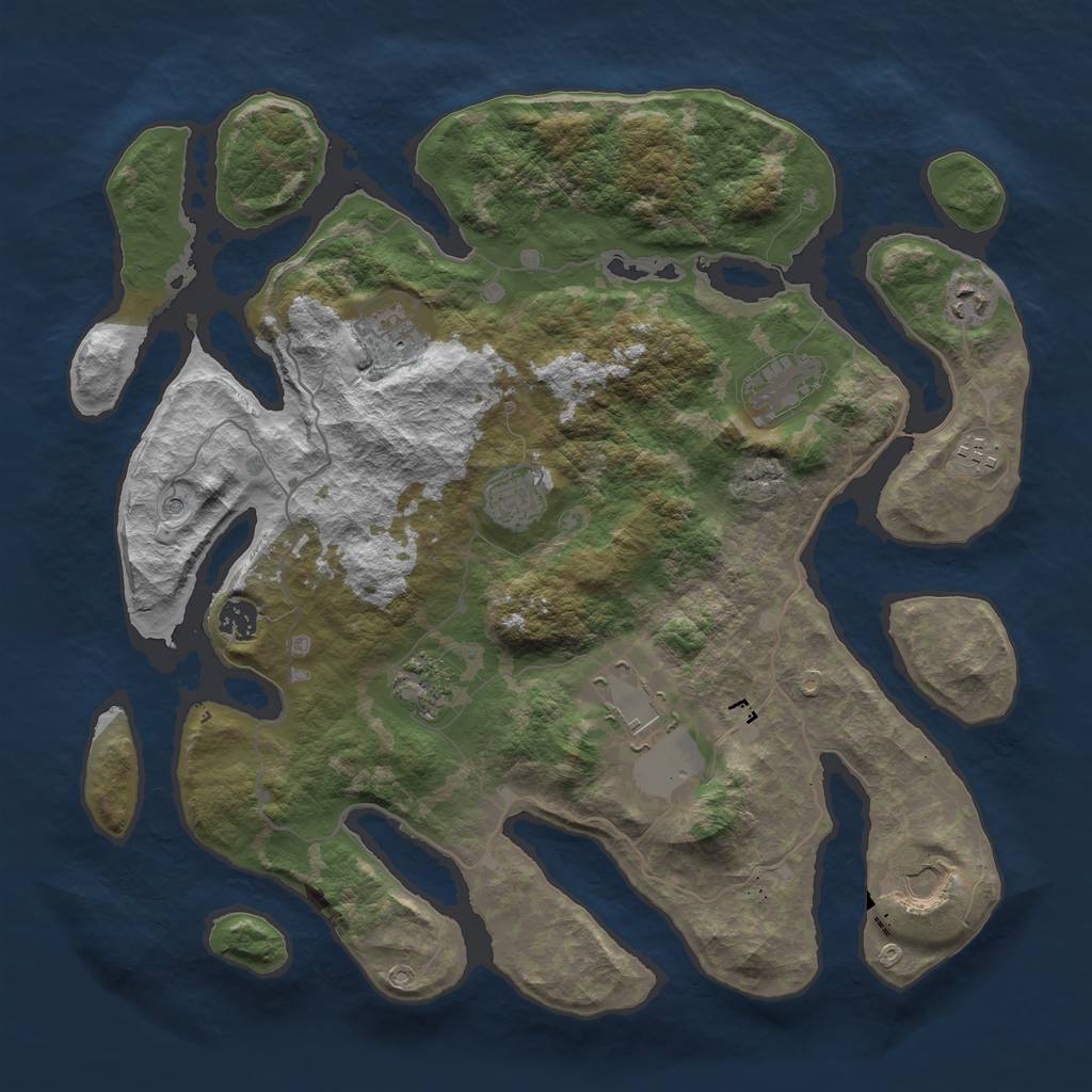 Rust Map: Barren, Size: 4100, Seed: 2, 12 Monuments