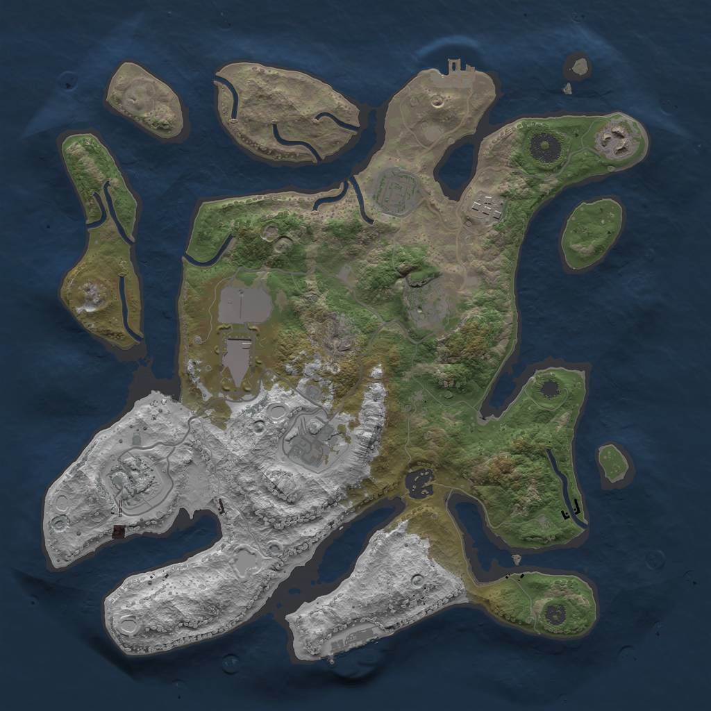 Rust Map: Procedural Map, Size: 3500, Seed: 999999, 18 Monuments