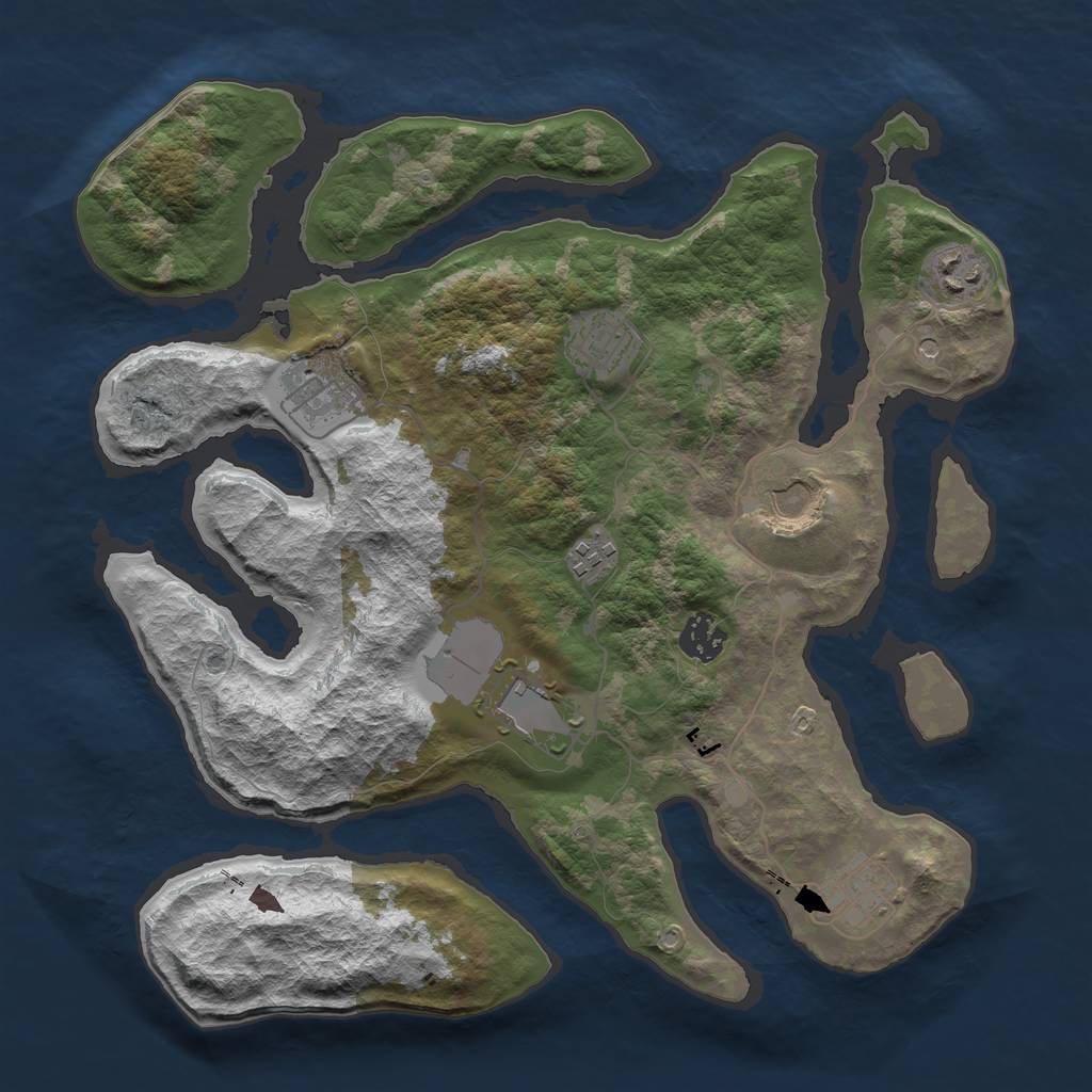 Rust Map: Barren, Size: 3500, Seed: 817953597, 11 Monuments