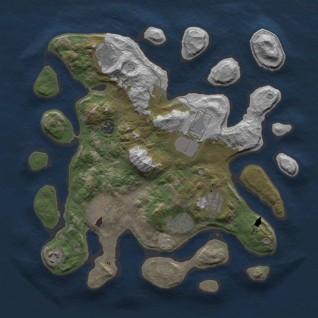 Rust Map: Barren, Size: 3600, Seed: 325323, 11 Monuments