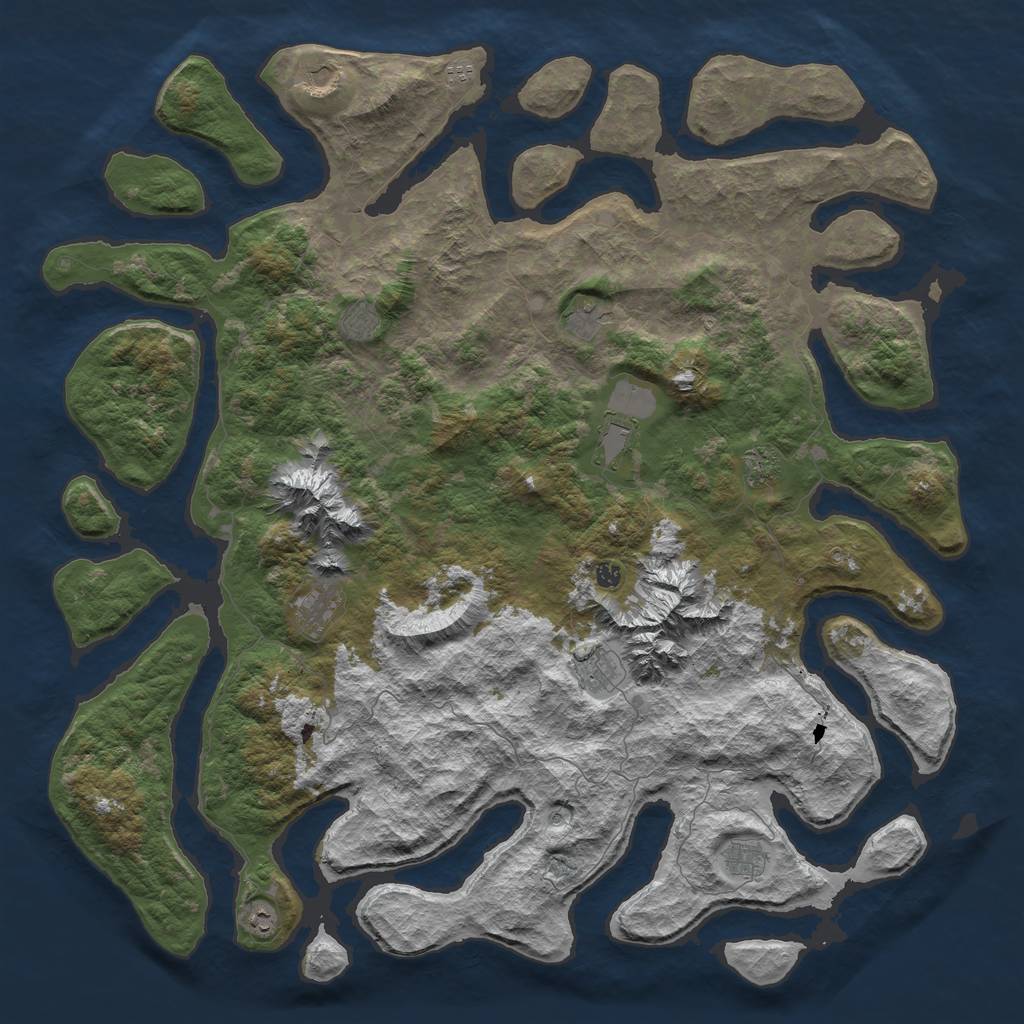 Rust Map: Barren, Size: 6000, Seed: 50000, 14 Monuments