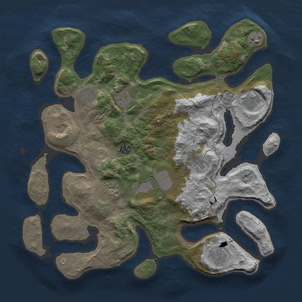 Rust Map: Barren, Size: 4000, Seed: 20753437, 14 Monuments