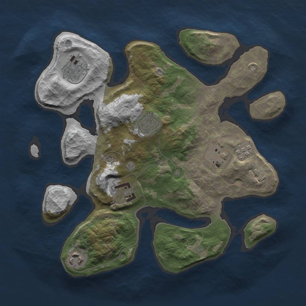 Rust Map: Barren, Size: 3000, Seed: 1430202232, 9 Monuments