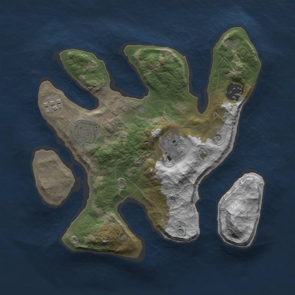 Rust Map: Barren, Size: 2557, Seed: 712372, 7 Monuments