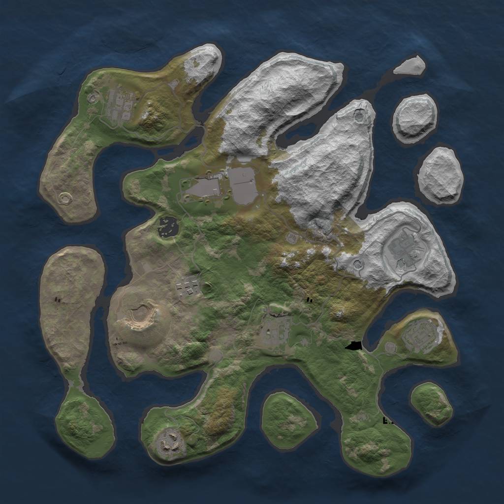 Rust Map: Barren, Size: 3500, Seed: 127025884, 12 Monuments