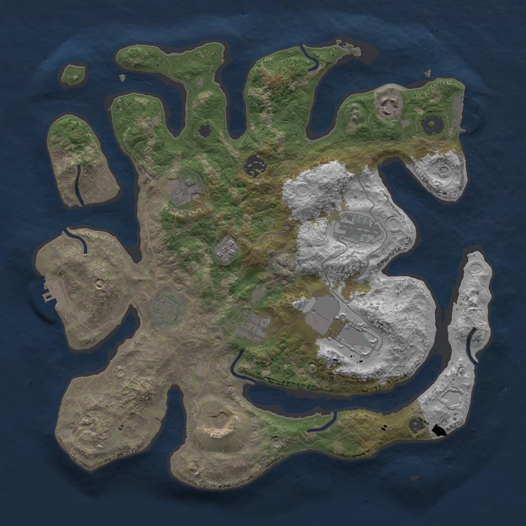 Rust Map: Procedural Map, Size: 3700, Seed: 905026220, 21 Monuments