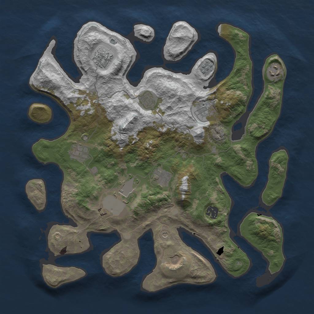 Rust Map: Barren, Size: 3800, Seed: 44751, 13 Monuments
