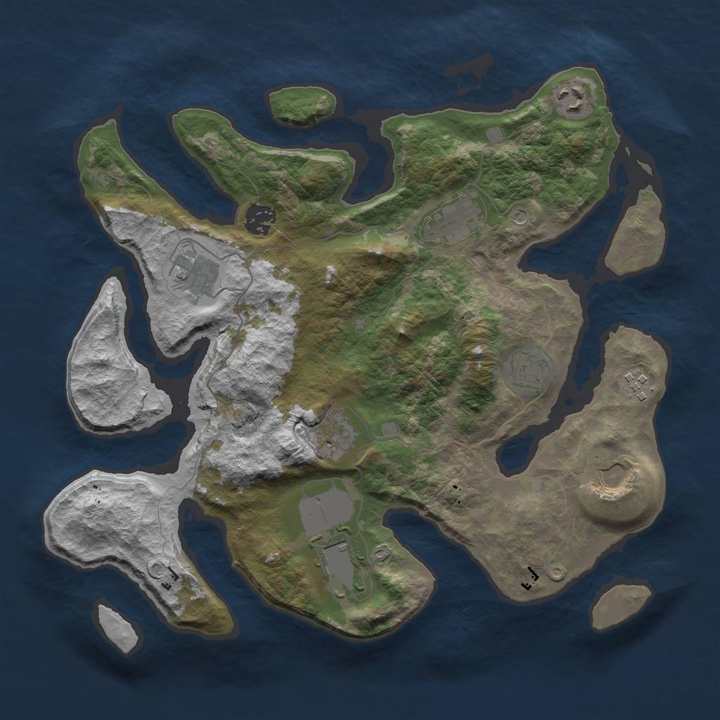 Rust Map: Barren, Size: 3500, Seed: 1000513, 12 Monuments